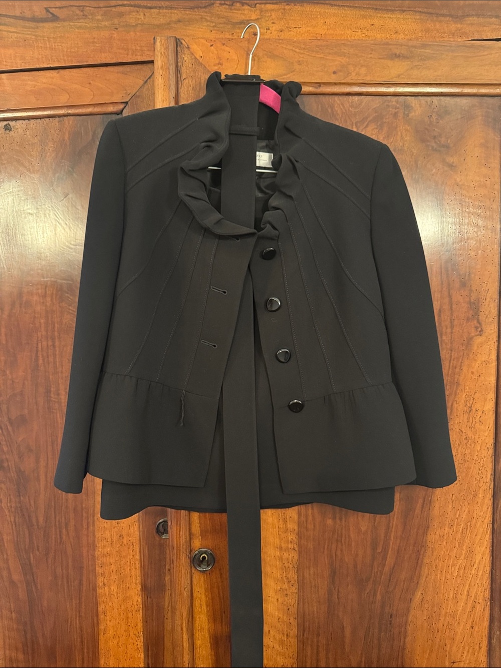 Tahari Black Ruffle-Trim Blazer with coordinating skirt